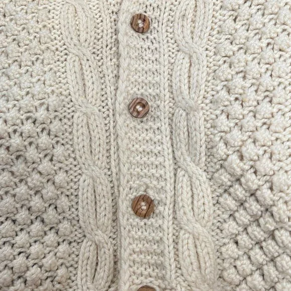 Vintage Hand Knit Oversized Cable Knit Aran Fisherman Cardigan Sweater Grandpa - Picture 9 of 13
